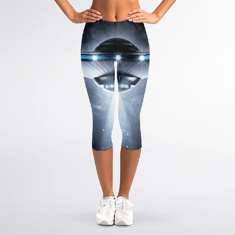 Price Cut Dark Night UFO Print Women's Capri Leggings