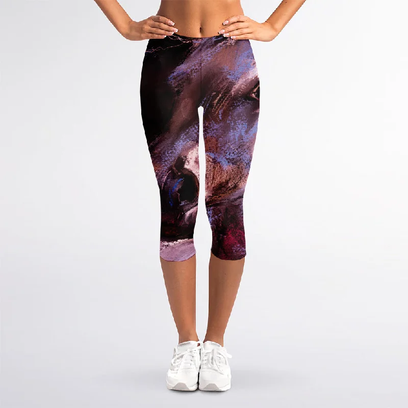 Low Prices Dark Pink Horse Painting Print Women's Capri Leggings