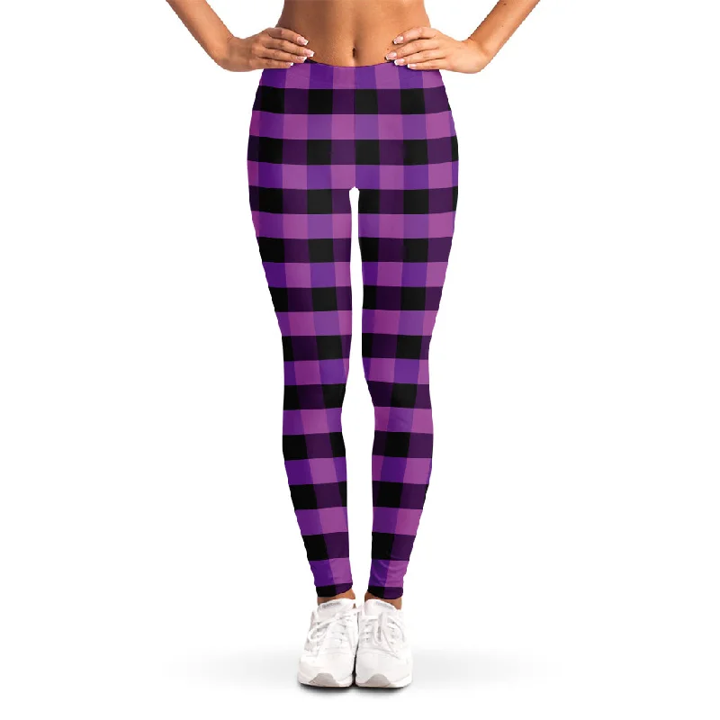 Today’s Deal Dark Purple Check Pattern Print Women's Leggings