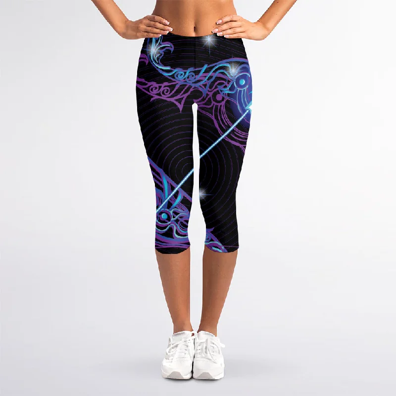Early Access Dark Sagittarius Zodiac Sign Print Women's Capri Leggings