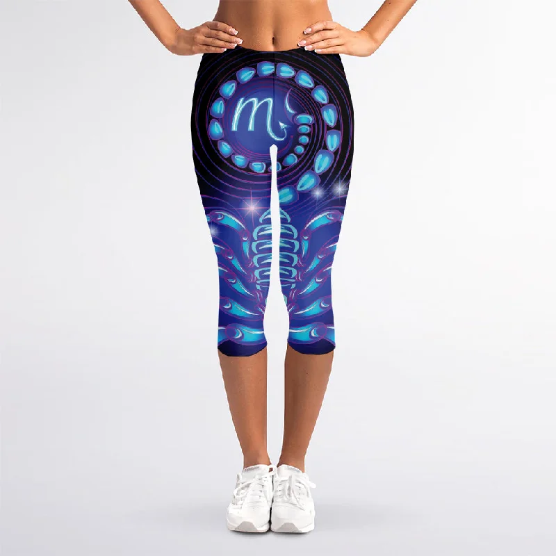 Closeout Dark Scorpio Zodiac Sign Print Women's Capri Leggings