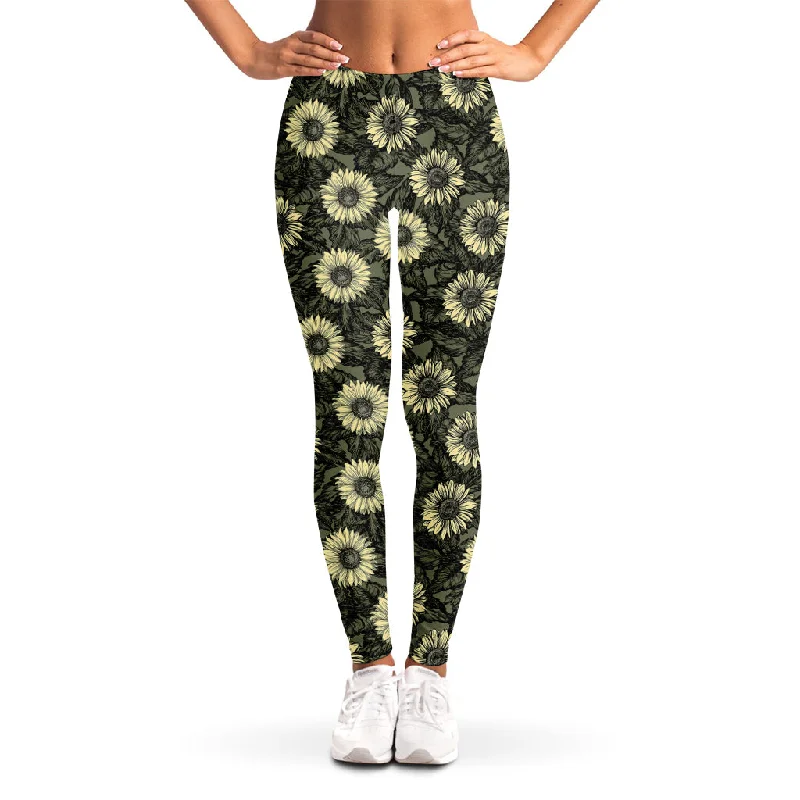 YEAR-End Sale Dark Sunflower Pattern Print Women's Leggings