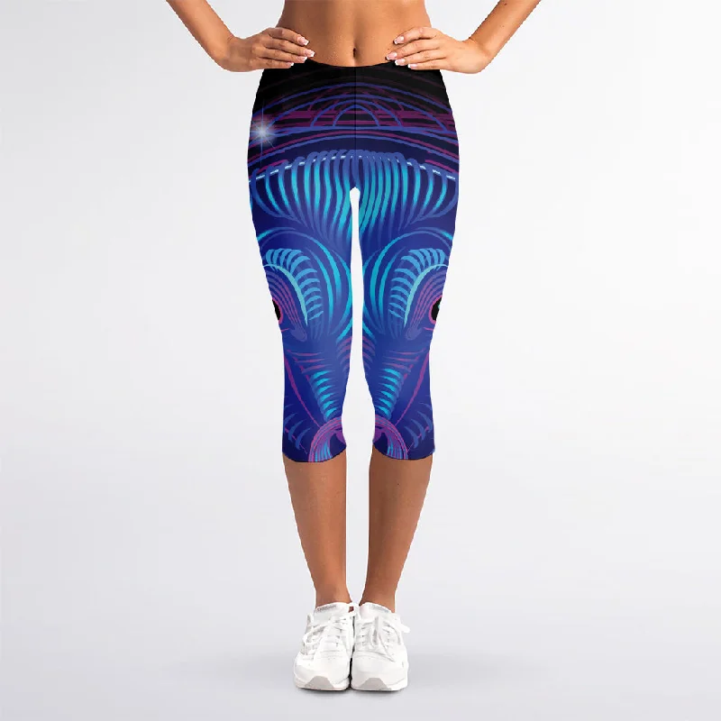 Deal Alert Dark Taurus Zodiac Sign Print Women's Capri Leggings