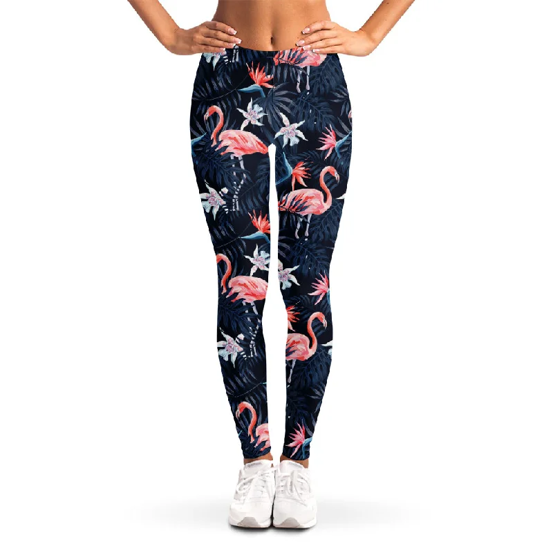 Super Bargain Dark Tropical Flamingo Pattern Print Women's Leggings