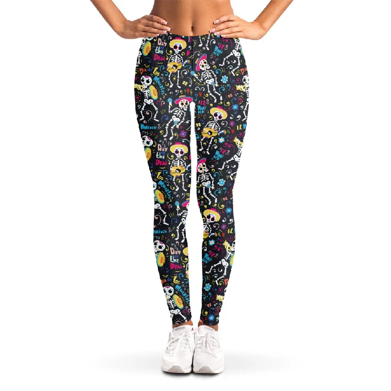 Limited Availability Day Of The Dead Mariachi Skeletons Print Women's Leggings
