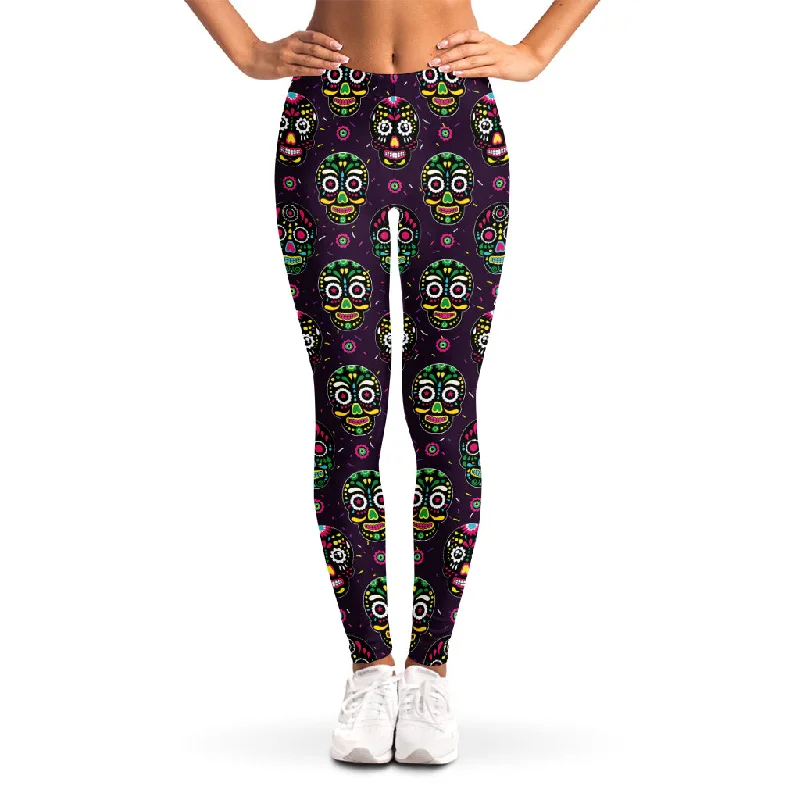 Final Markdown Day Of The Dead Sugar Skull Print Women's Leggings