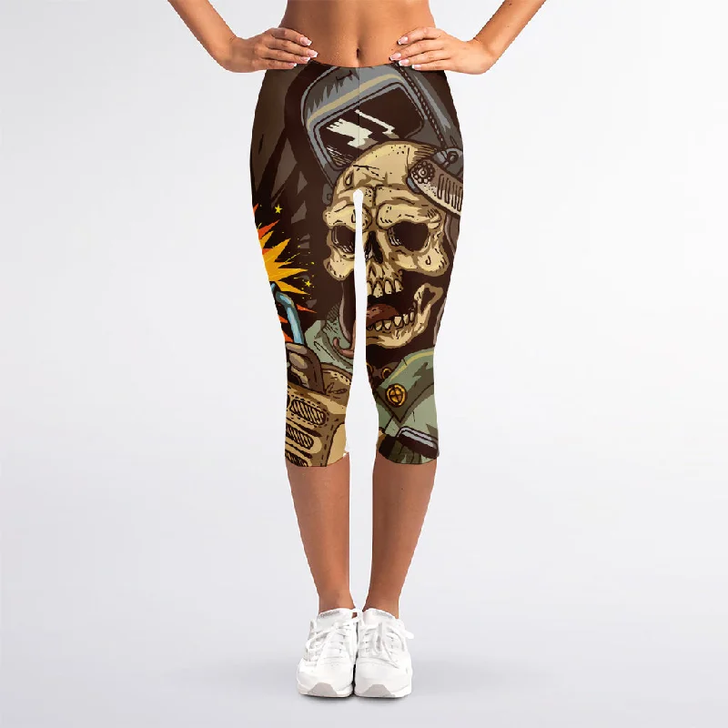 Deal Frenzy Dead Welder Print Women's Capri Leggings