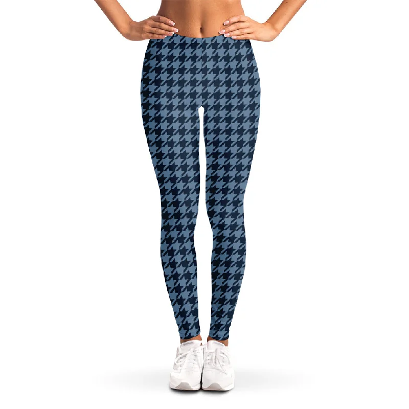 Daily Deals Deep Blue Houndstooth Pattern Print Women's Leggings