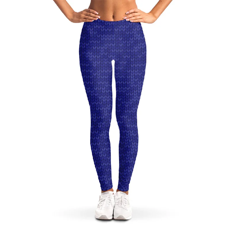 Discount Days Deep Blue Knitted Pattern Print Women's Leggings