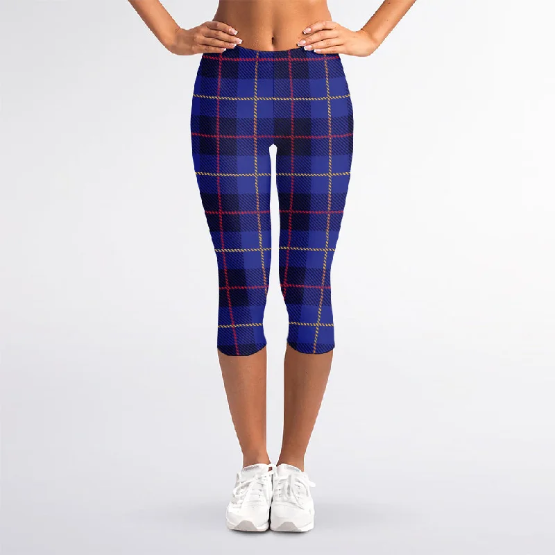 Get It Before It’s Gone Deep Blue Stewart Tartan Print Women's Capri Leggings