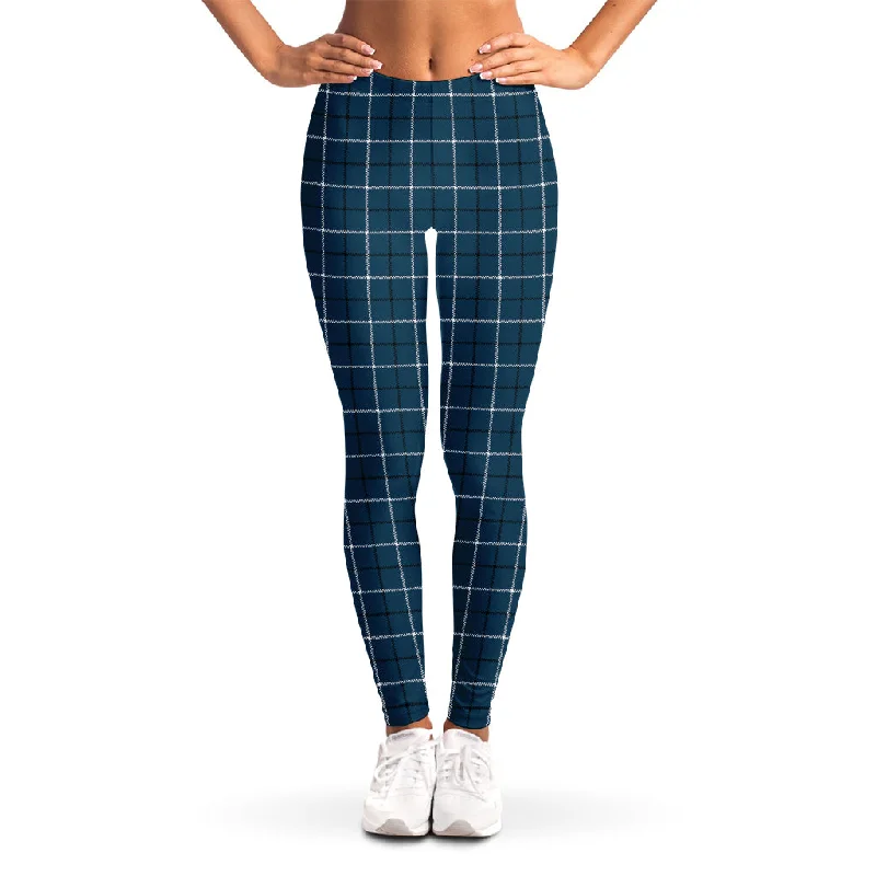 Deal Alert Deep Blue Tattersall Pattern Print Women's Leggings