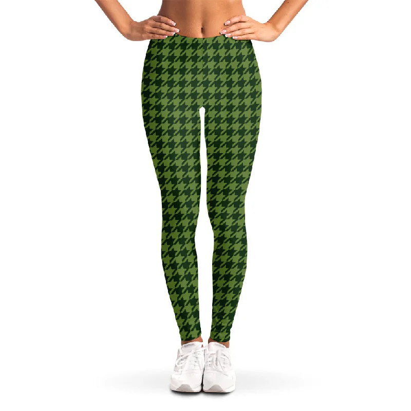 Big Discounts Deep Green Houndstooth Pattern Print Women's Leggings