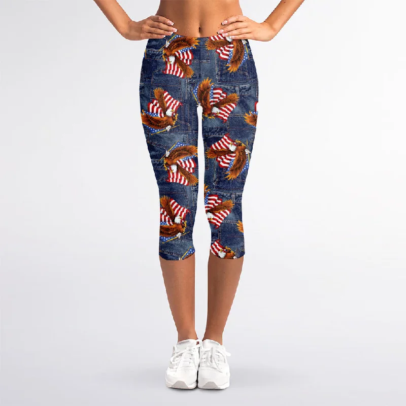 Last Chance Denim American Eagle Pattern Print Women's Capri Leggings