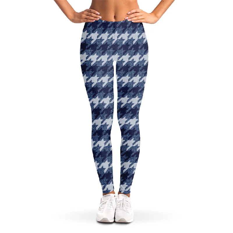 Price Smash Denim Houndstooth Pattern Print Women's Leggings