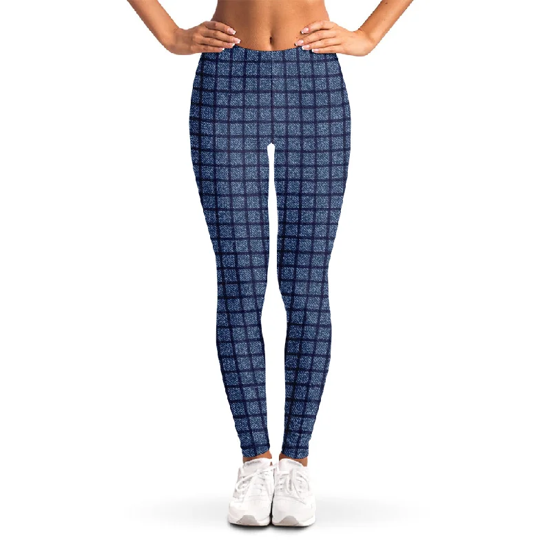 Factory Direct Sale Denim Windowpane Pattern Print Women's Leggings