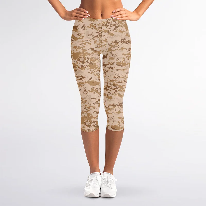 Limited Time Offer Desert Digital Camo Pattern Print Women's Capri Leggings