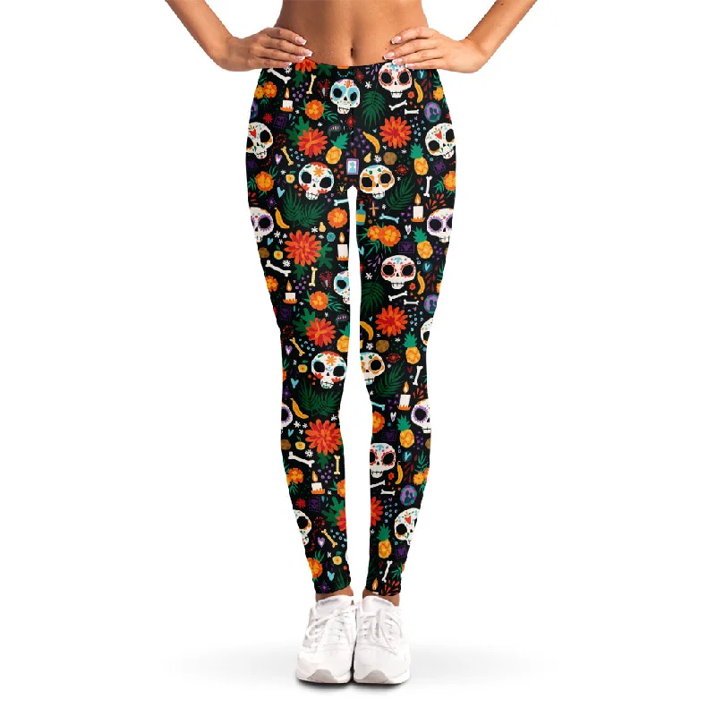 Markdown Madness Dia De Los Muertos Day Of The Dead Print Women's Leggings