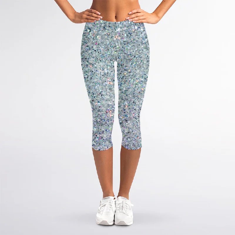 Price Reduction Diamond (NOT Real) Glitter Print Women's Capri Leggings