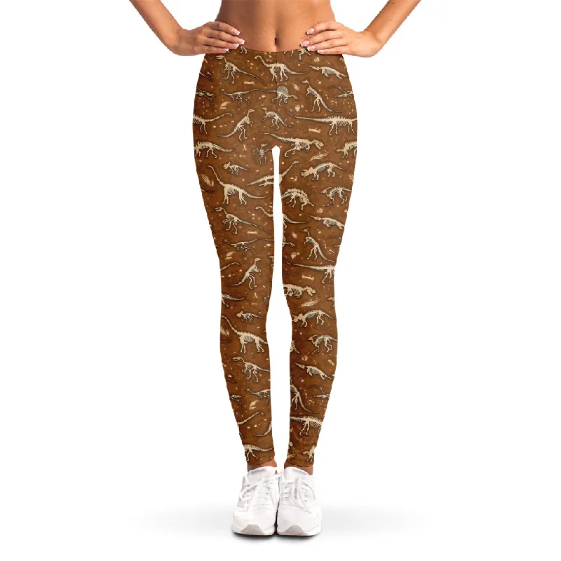 Hot Deal Dino Skeleton Fossil Pattern Print Women's Leggings