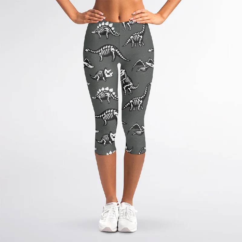 Major Savings Dinosaur Fossil Pattern Print Women's Capri Leggings