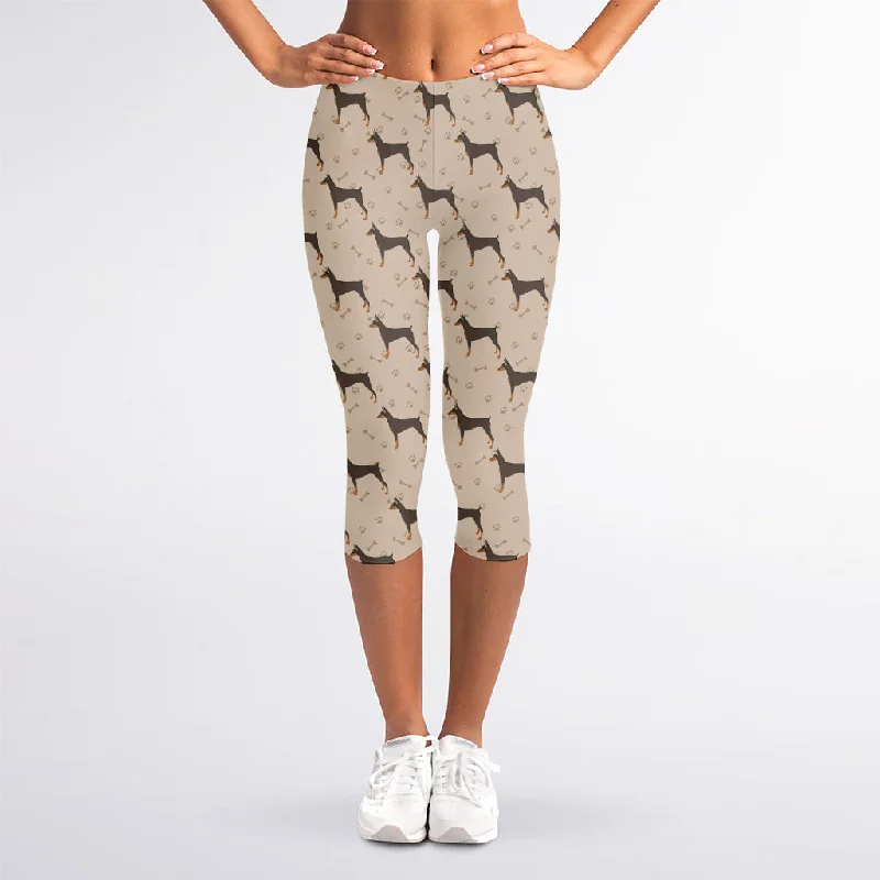 Final Clearance Doberman Pinscher Pattern Print Women's Capri Leggings