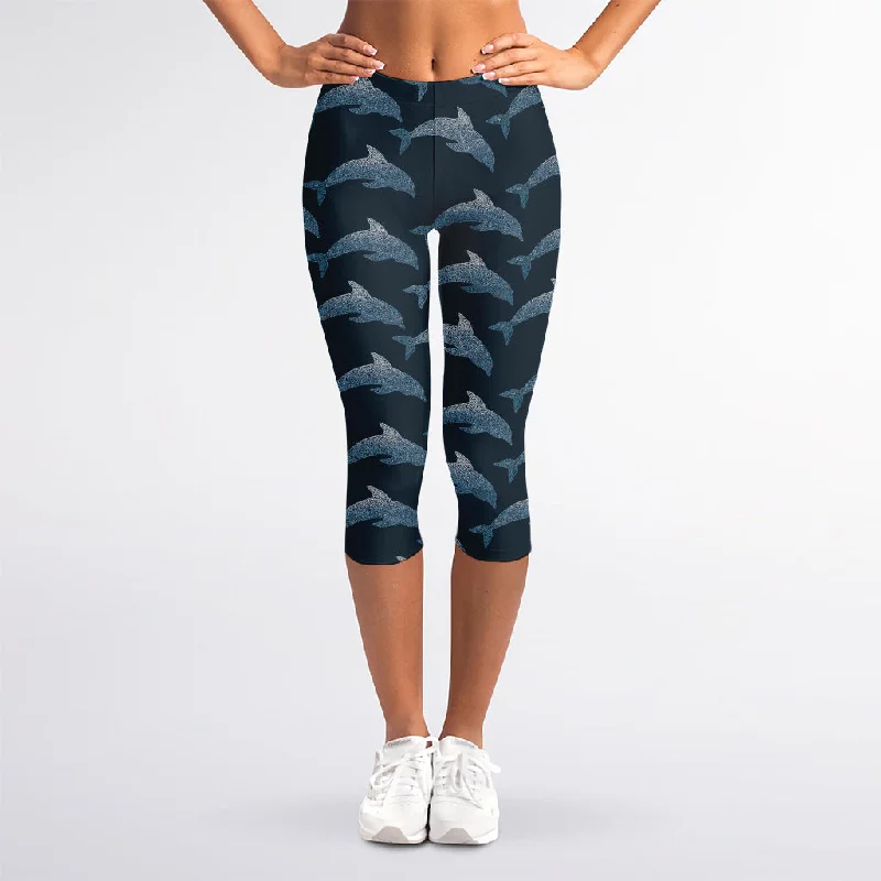 Buy Now Dolphin Dot Pattern Print Women's Capri Leggings