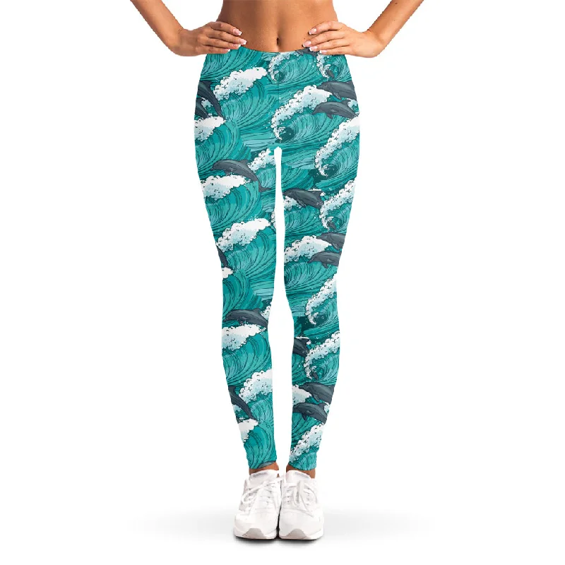 Today’s Deal Dolphin Riding Waves Pattern Print Women's Leggings