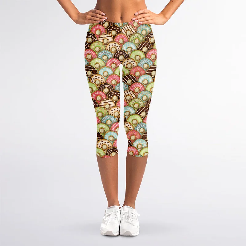 Exclusive Offers Donuts Pattern Print Women's Capri Leggings