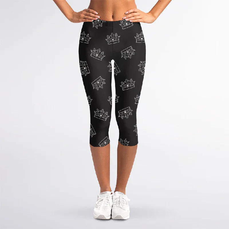 Lowest Prices Doodle Crown Pattern Print Women's Capri Leggings