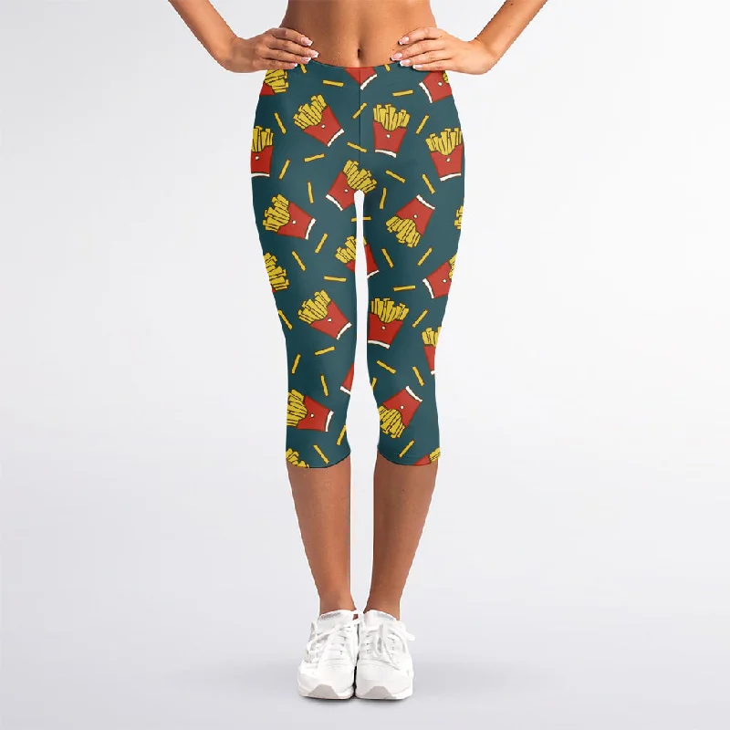 Blowout Deals Doodle French Fries Pattern Print Women's Capri Leggings