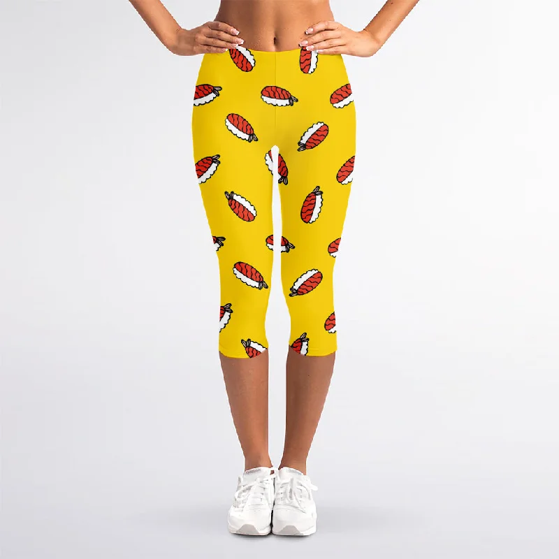 The Best Prices Doodle Japanese Sushi Pattern Print Women's Capri Leggings
