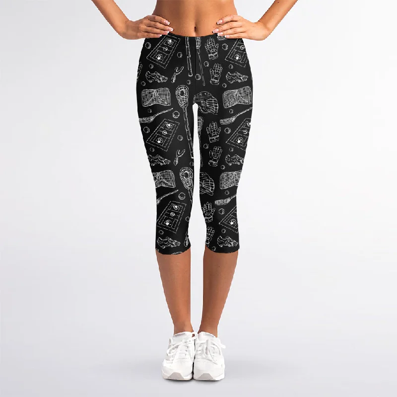 Unbeatable Prices Doodle Lacrosse Pattern Print Women's Capri Leggings