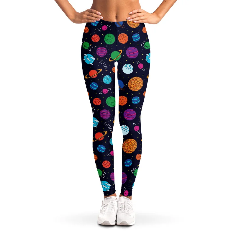 Price Reduction Doodle Planets Pattern Print Women's Leggings