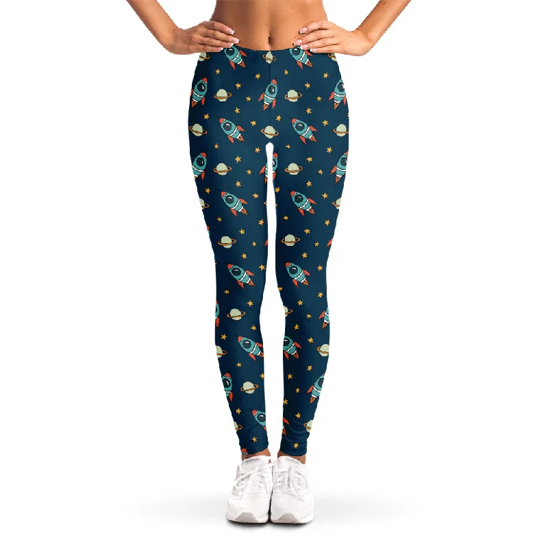 Midnight Madness Doodle Rocket Pattern Print Women's Leggings