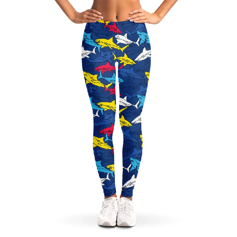 Low Prices Doodle Shark Pattern Print Women's Leggings