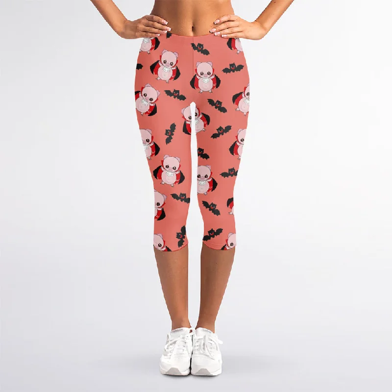 Great Deals Dracula Pig Pattern Print Women's Capri Leggings