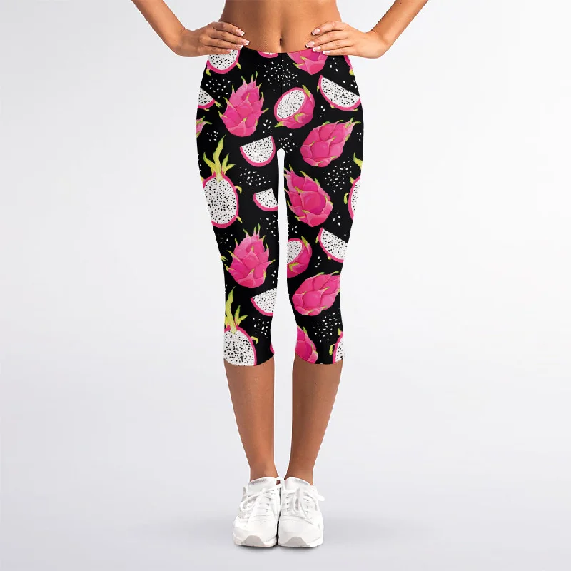 Price Rollback Dragon Fruit Pattern Print Women's Capri Leggings
