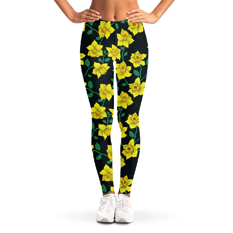 Must-Have Deals Drawing Daffodil Flower Pattern Print Women's Leggings