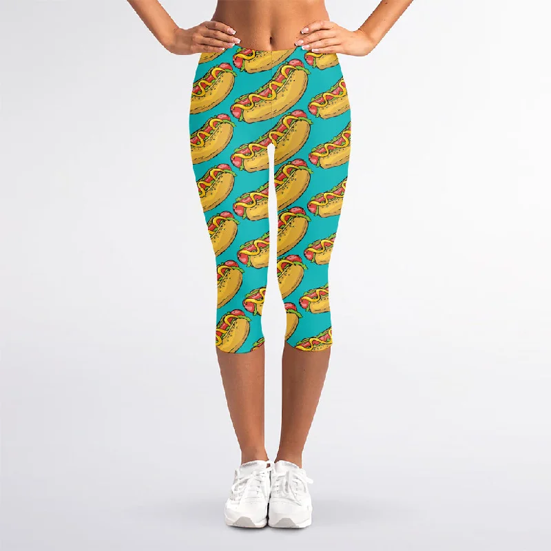 Exclusive Savings Drawing Hot Dog Pattern Print Women's Capri Leggings