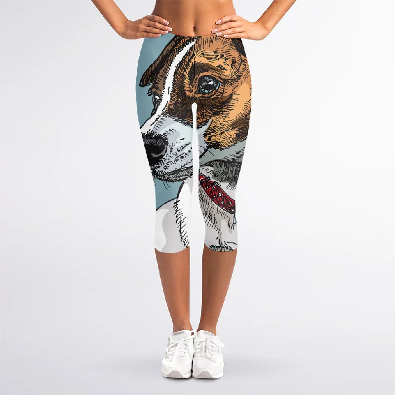 Lowest Price Drawing Jack Russell Terrier Print Women's Capri Leggings