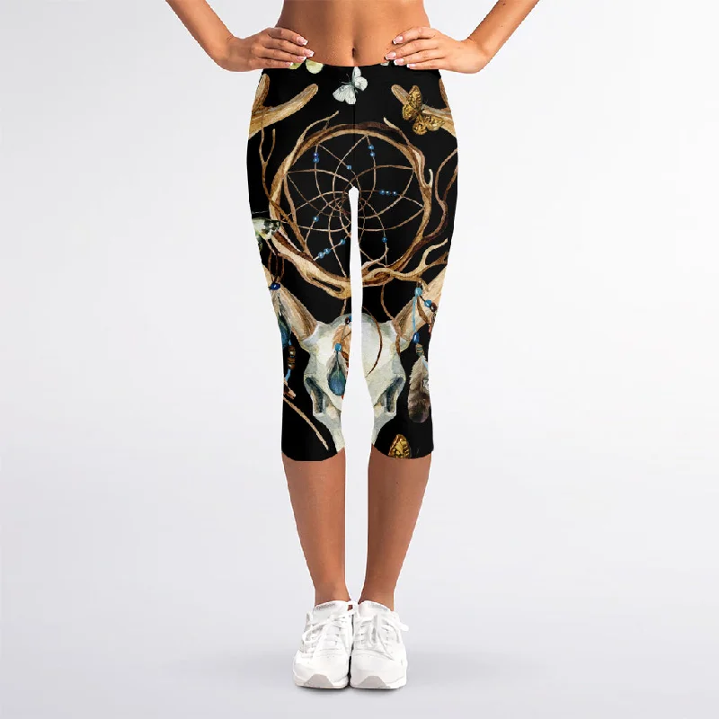 Fantastic Offers Dreamcatcher Deer Skull Print Women's Capri Leggings