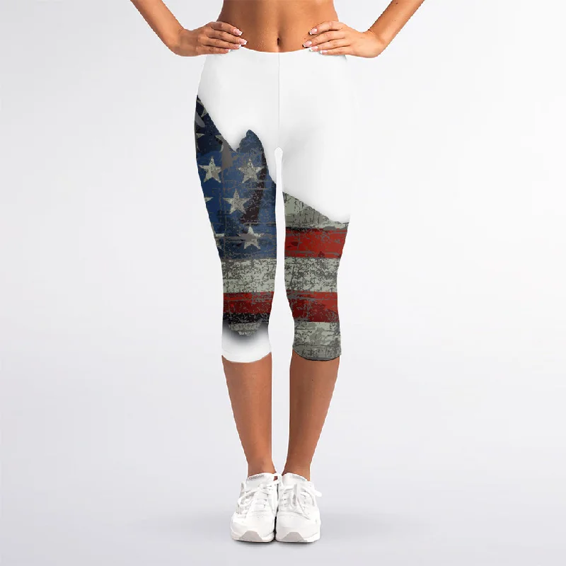 Price Fest Eagle American Flag Print Women's Capri Leggings
