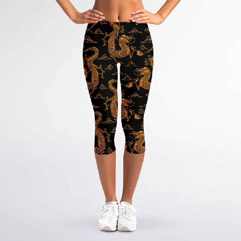 Bargain Prices Eastern Dragon Pattern Print Women's Capri Leggings