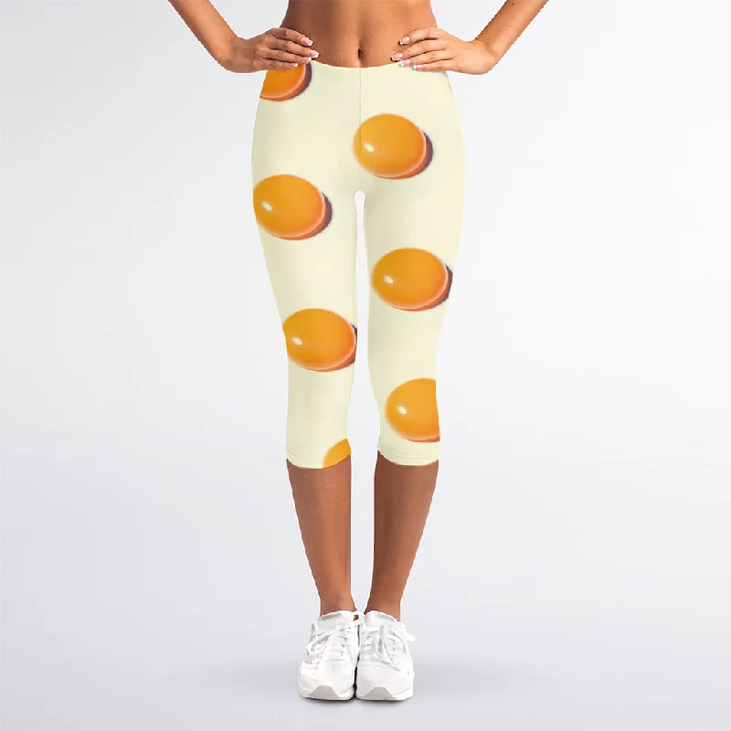 Price Break Egg Yolk Pattern Print Women's Capri Leggings