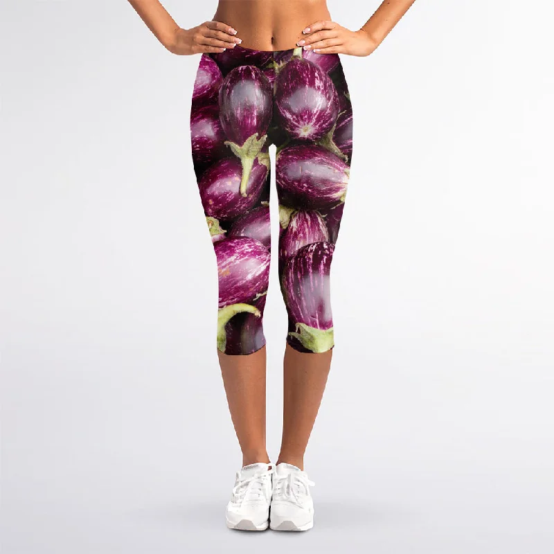 Deal Zone Eggplant Print Women's Capri Leggings