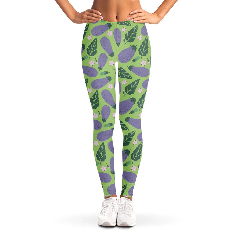 Special Price Eggplant With Leaves And Flowers Print Women's Leggings
