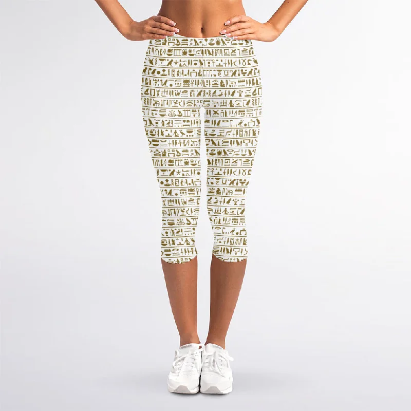 Overstock Sale Egypt Hieroglyphs Pattern Print Women's Capri Leggings