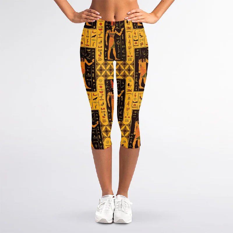 Seasonal Clearance Egyptian Gods And Hieroglyphs Print Women's Capri Leggings