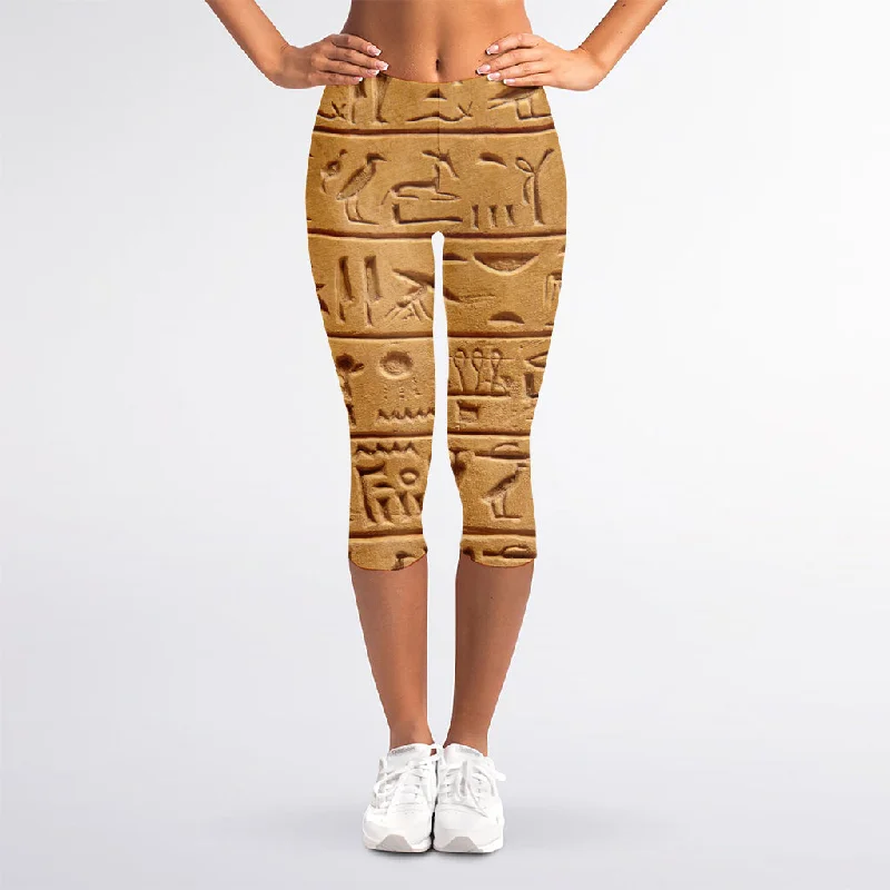 Year-End Sale Egyptian Hieroglyphs Print Women's Capri Leggings