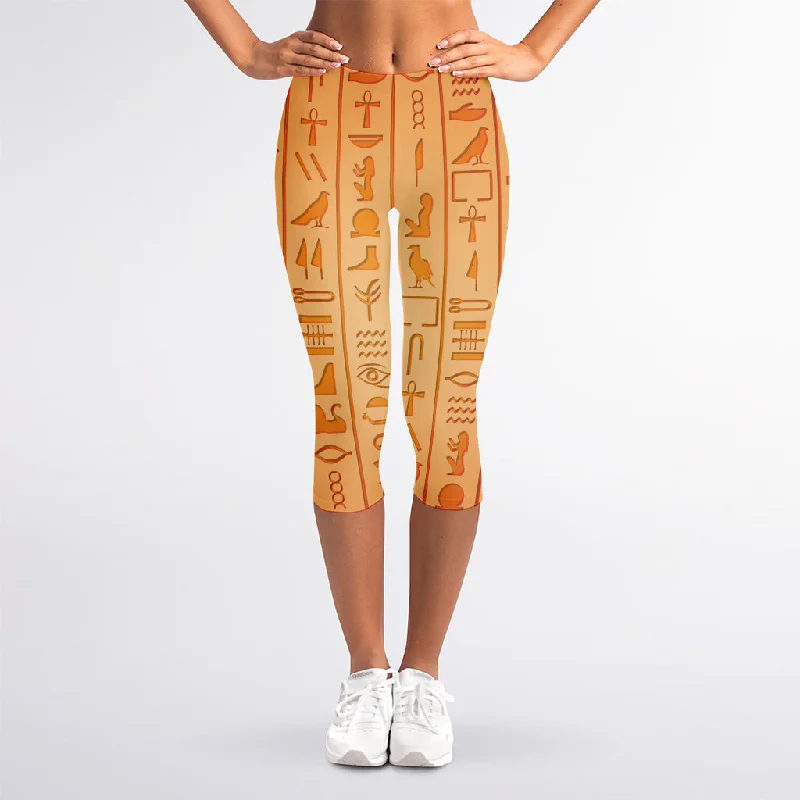 Midnight Sale Egyptian Hieroglyphs Symbol Print Women's Capri Leggings